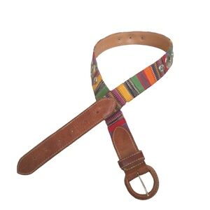 Express Colorful Leather Belt With Silvertone Metal Medallions Size Large